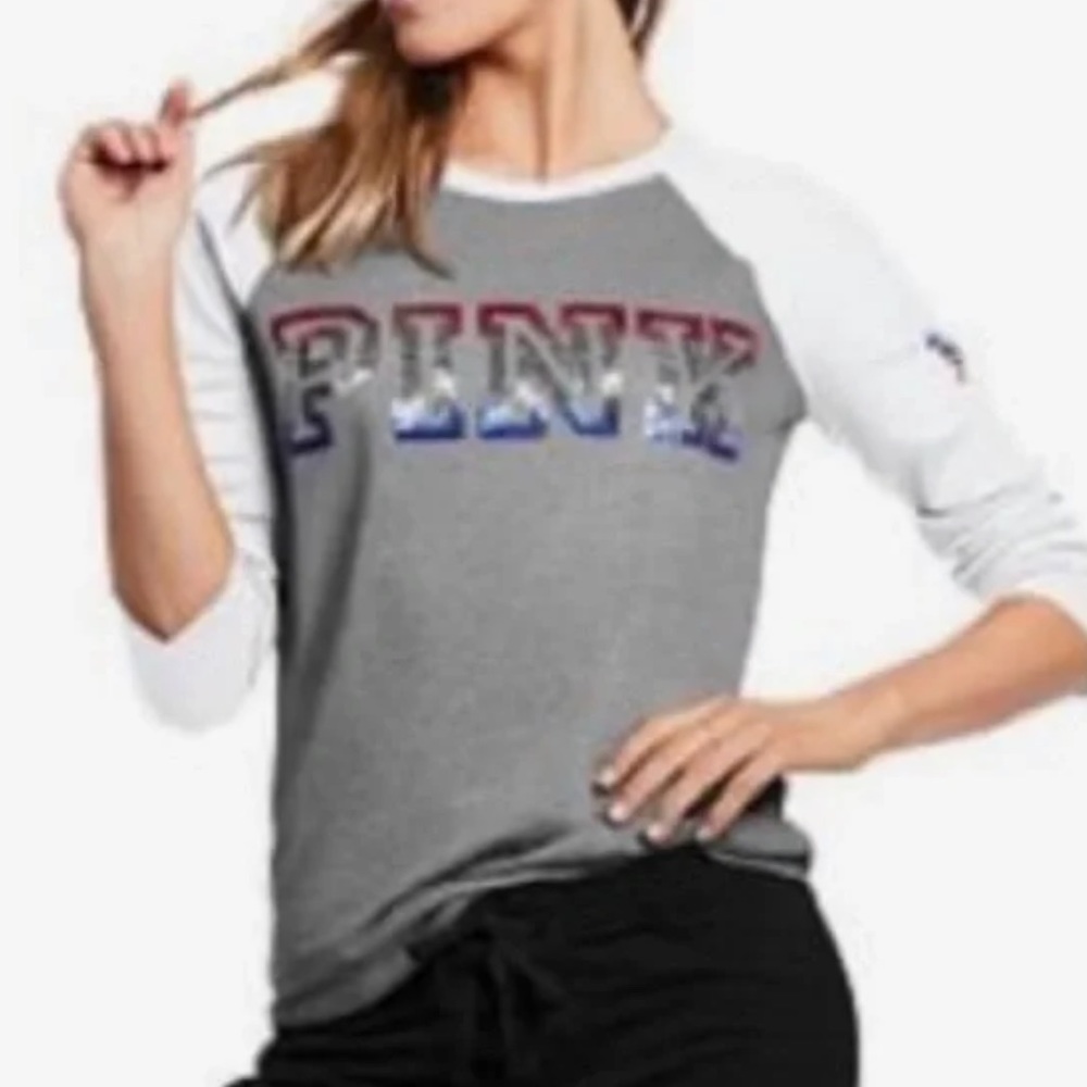 Victoria’s Secret Pink 4th Fourth Of July Sequins Baseball Tee